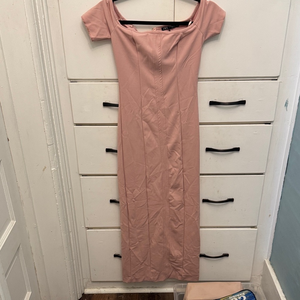 Zara Blush Pink Off-Shoulder Maxi Dress